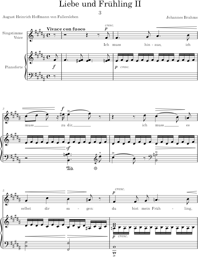Liebe und Frühling II (6 Songs, Op.3) - Brahms — first page preview