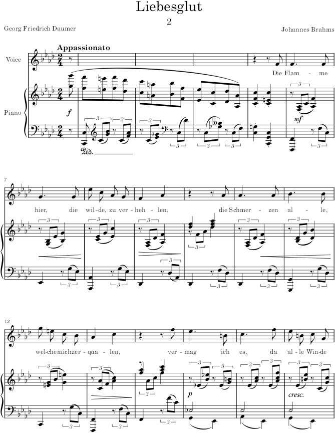 Liebesglut (5 Lieder, Op.47) - Brahms — first page preview