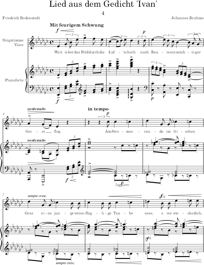 Lied aus dem Gedicht „Ivan (6 Songs, Op.3) - Brahms — first page preview