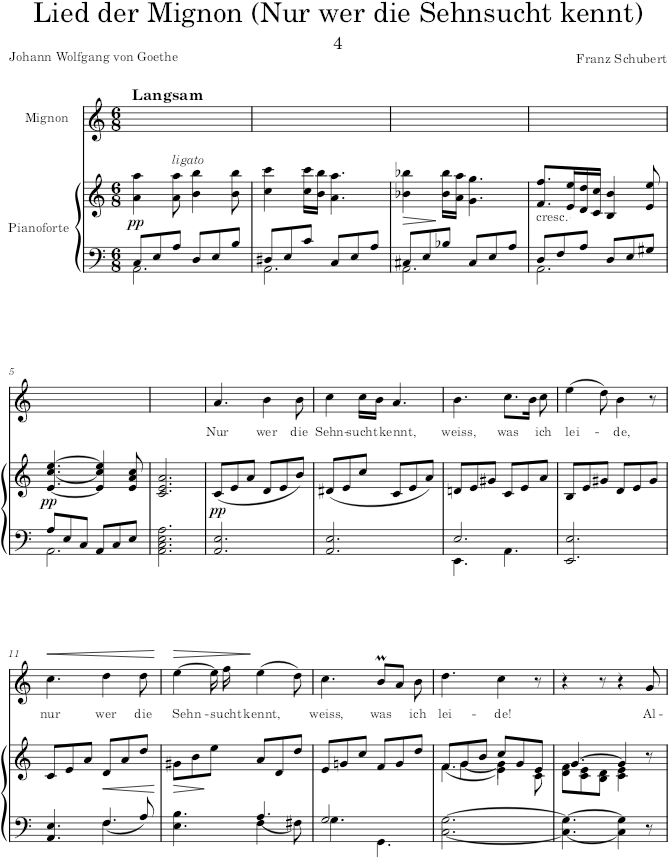Lied der Mignon (Nur wer die Sehnsucht kennt) (4 Gesänge aus „Wilhelm Meister, D.877) - Schubert — first page preview