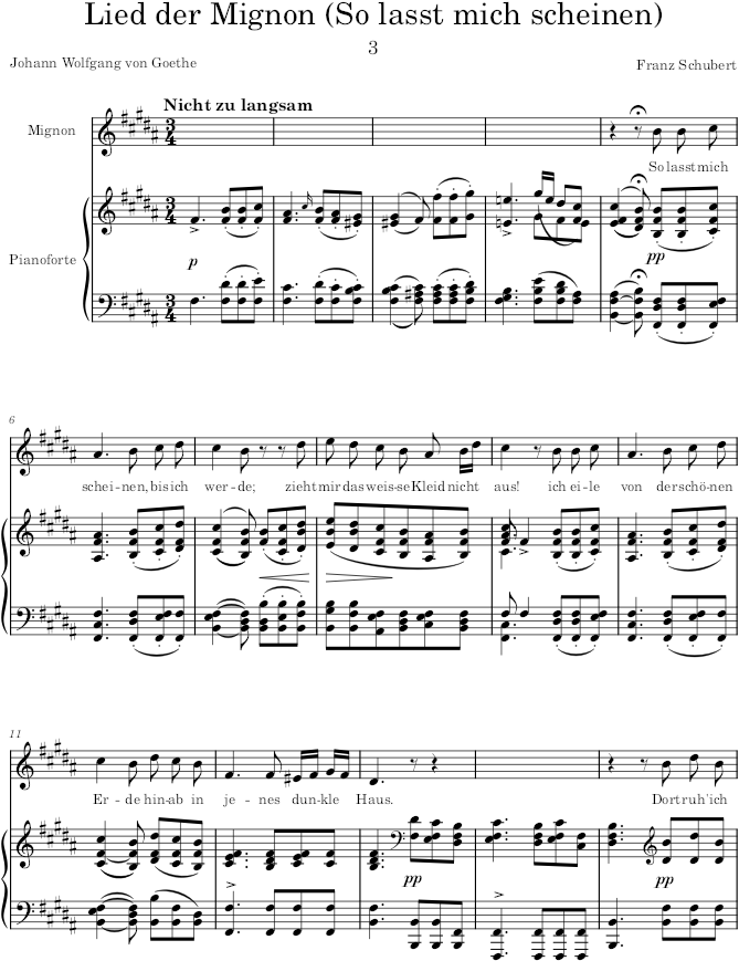 Lied der Mignon (So lasst mich scheinen) (4 Gesänge aus „Wilhelm Meister, D.877) - Schubert — first page preview