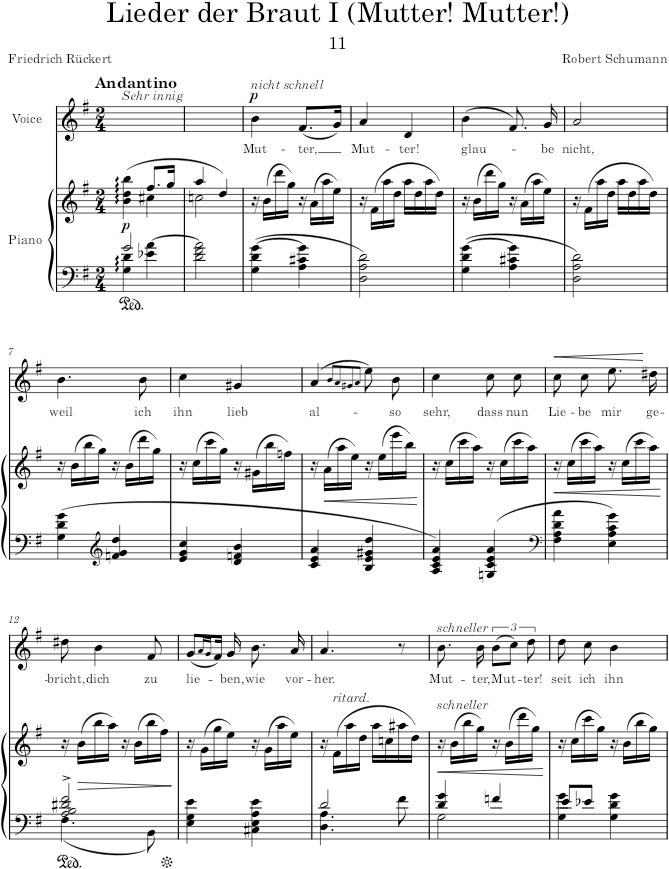 Lieder der Braut I (Mutter! Mutter!) (Myrthen, Op.25) - Schumann — first page preview