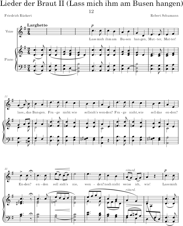 Lieder der Braut II (Lass mich ihm am Busen hangen) (Myrthen, Op.25) - Schumann — first page preview