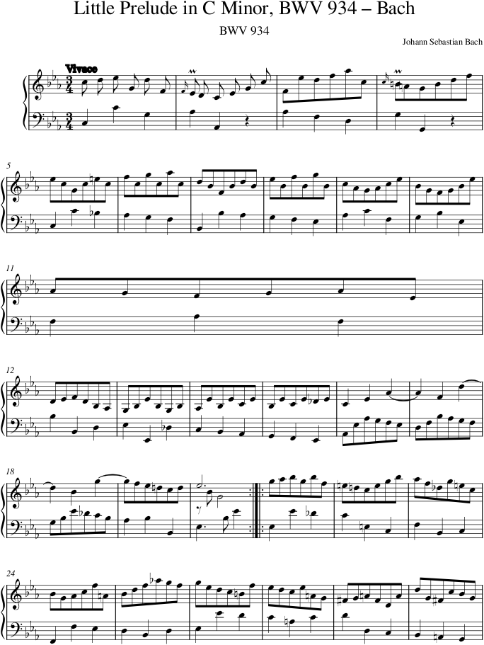 Little Prelude in C Minor, BWV 934 – Bach — first page preview