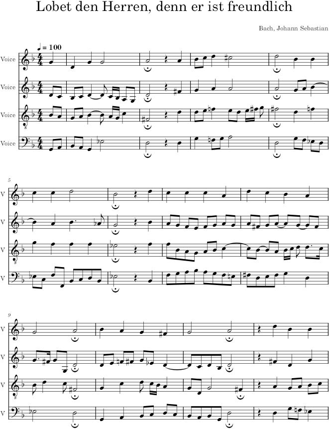 Lobet den Herren, denn er ist freundlich, BWV 374 - Bach — first page preview