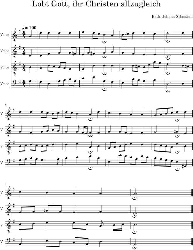 Lobt Gott, ihr Christen allzugleich, BWV 375 - Bach — first page preview