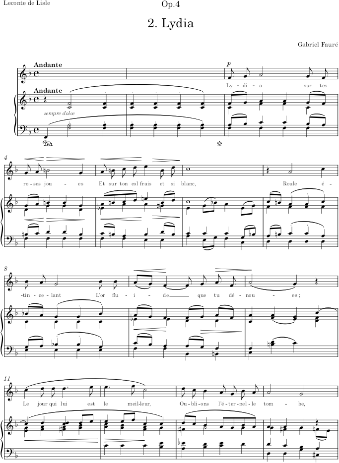 Lydia (Op.4) - Fauré — first page preview