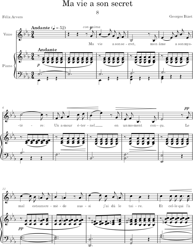 Ma vie a son secret (20 Mélodies, Op.21) - Bizet — first page preview