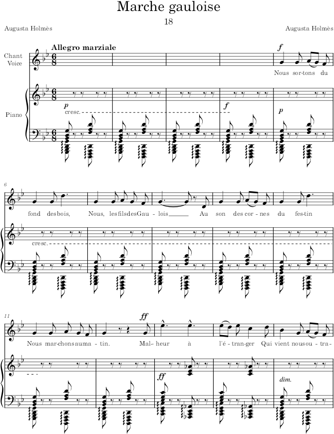 Marche gauloise (Mélodies pour piano et chant) - Holmès — first page preview