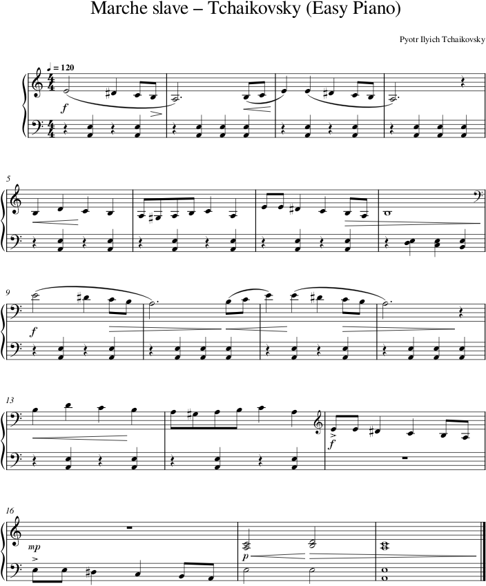 Marche slave – Tchaikovsky (Easy Piano) — first page preview