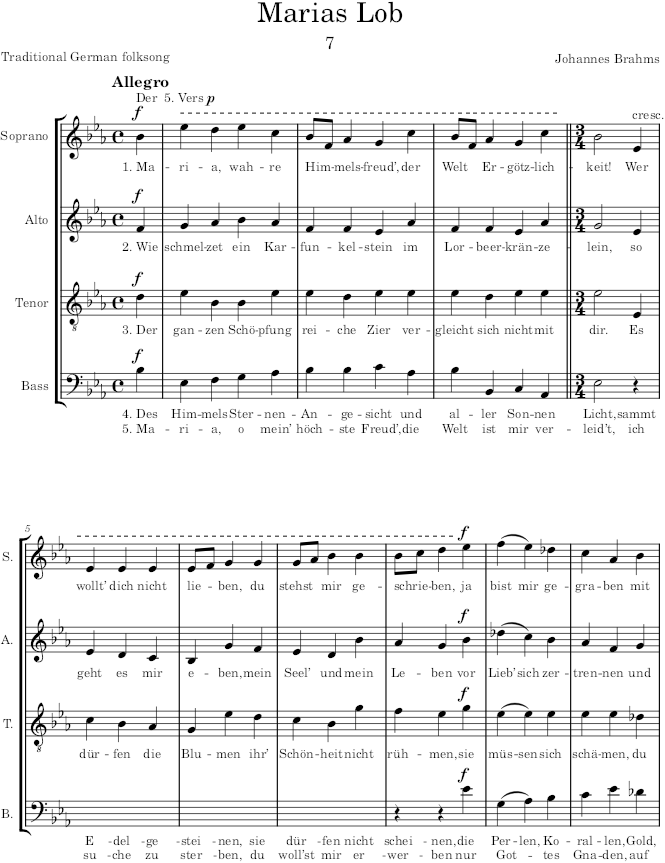 Marias Lob (Marienlieder, Op.22) - Brahms — first page preview