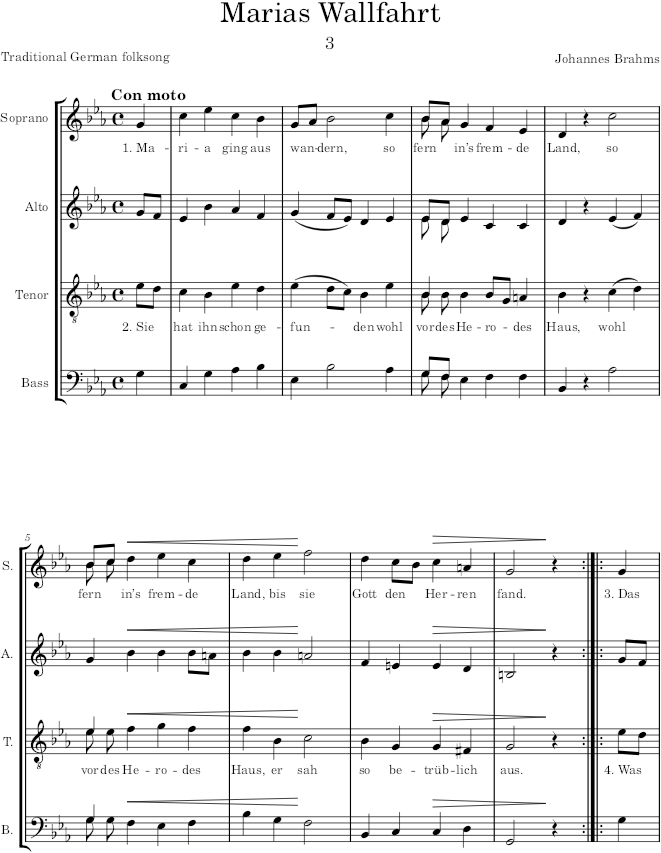 Marias Wallfahrt (Marienlieder, Op.22) - Brahms — first page preview