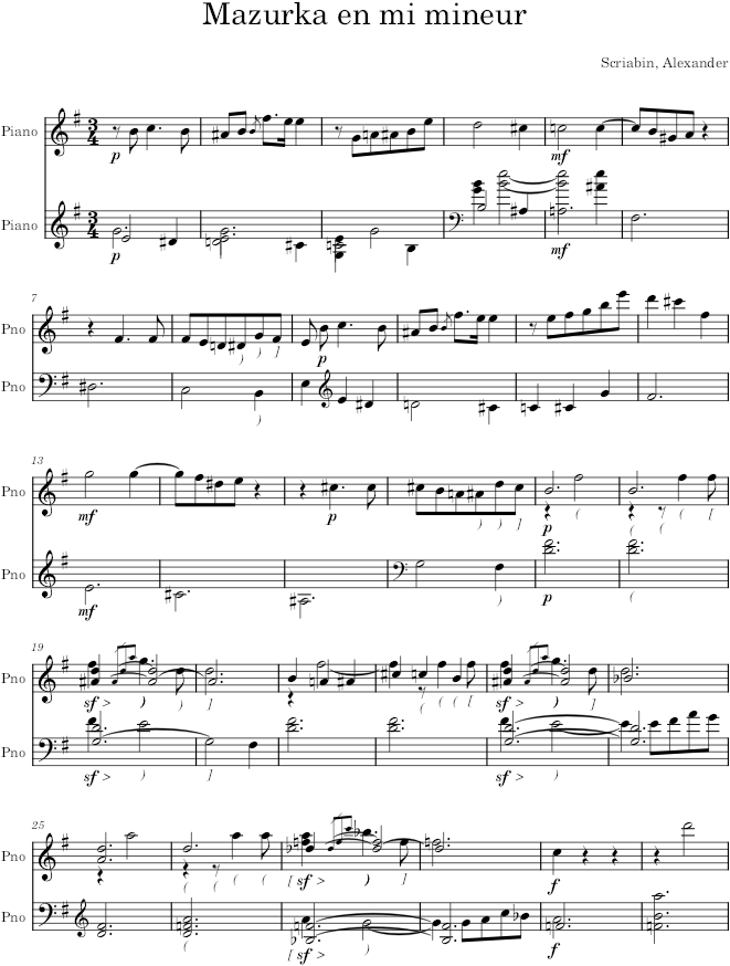 Mazurka Op. 25, No. 3 - Scriabin — first page preview