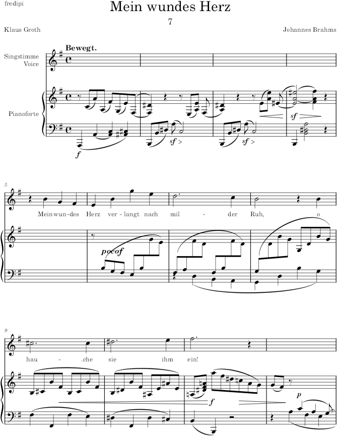 Mein wundes Herz (8 Lieder und Gesänge, Op.59) - Brahms — first page preview