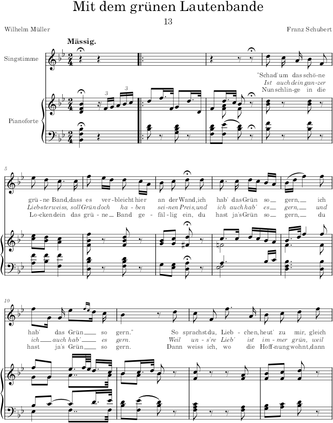 Mit dem grünen Lautenbande (Die schöne Müllerin, D.795) - Schubert — first page preview