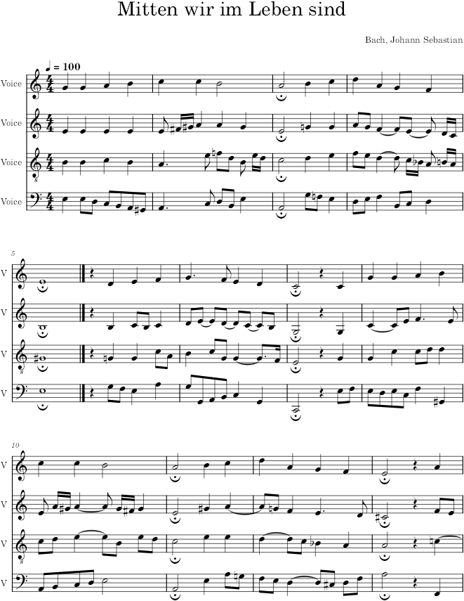 Mitten wir im Leben sind, BWV 383 - Bach — first page preview