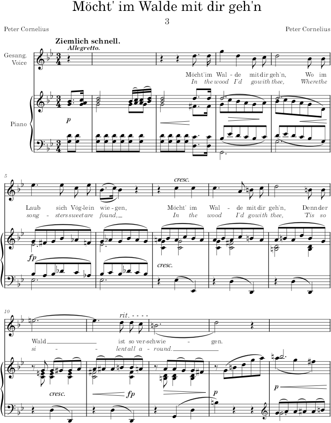 Möcht’ im Walde mit dir geh’n (Liebeslieder, Op.4) - Cornelius — first page preview