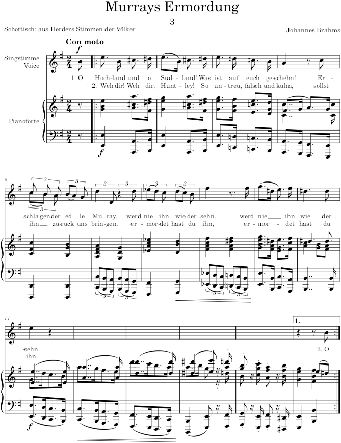 Murrays Ermordung (8 Lieder and Romances, Op.14) - Brahms — first page preview