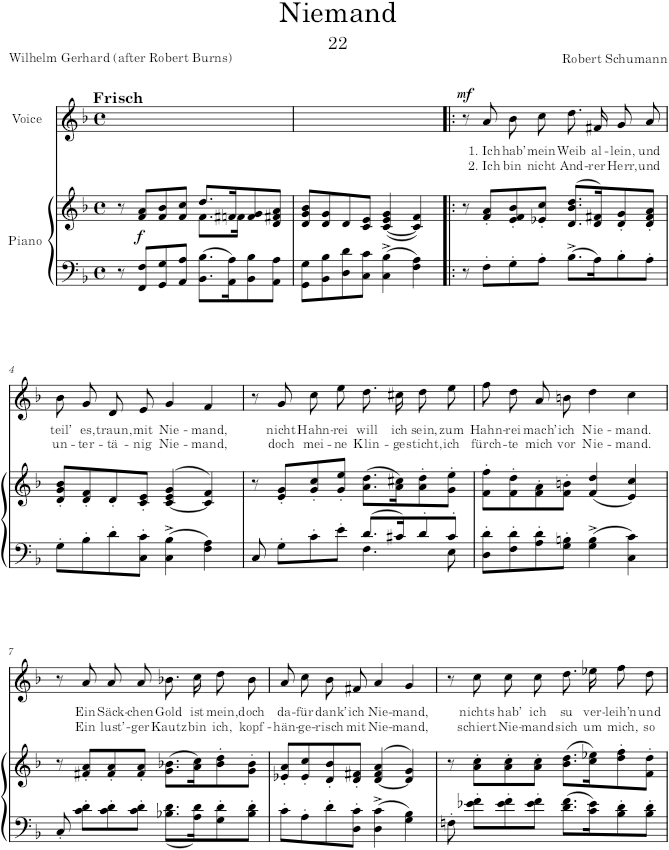 Niemand (Myrthen, Op.25) - Schumann — first page preview