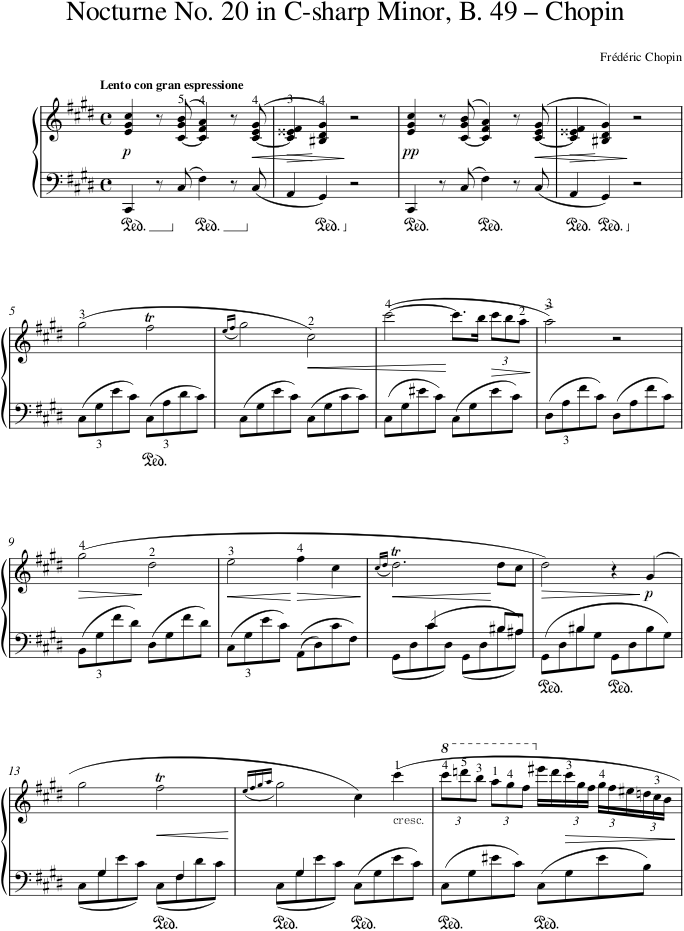 Nocturne No. 20 in C-sharp Minor, B. 49 – Chopin — first page preview