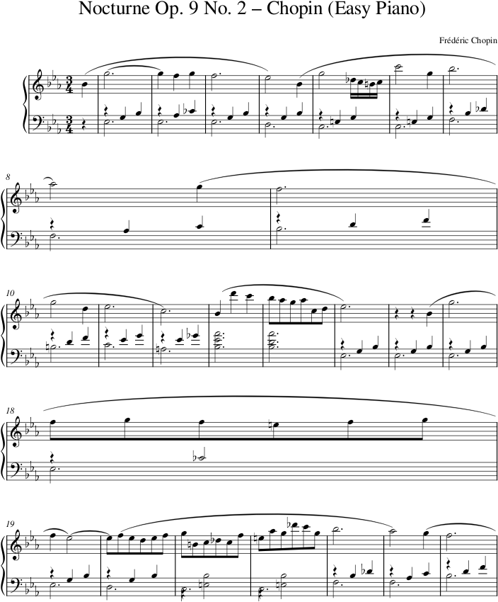 Nocturne Op. 9 No. 2 – Chopin (Easy Piano) — first page preview