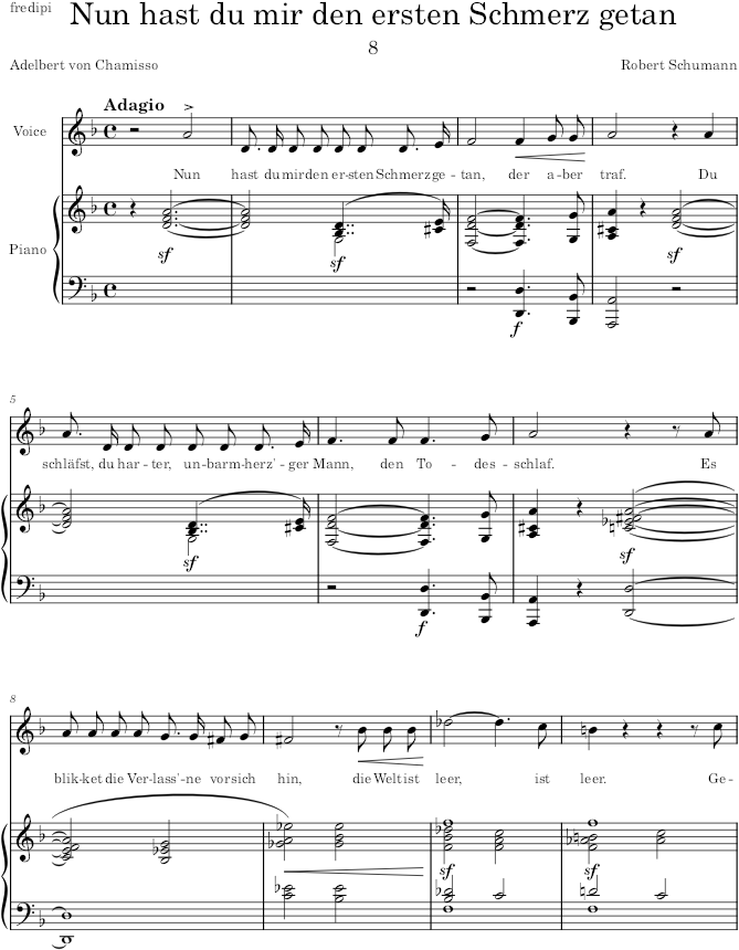 Nun hast du mir den ersten Schmerz getan (Frauenliebe und Leben, Op.42) - Schumann — first page preview