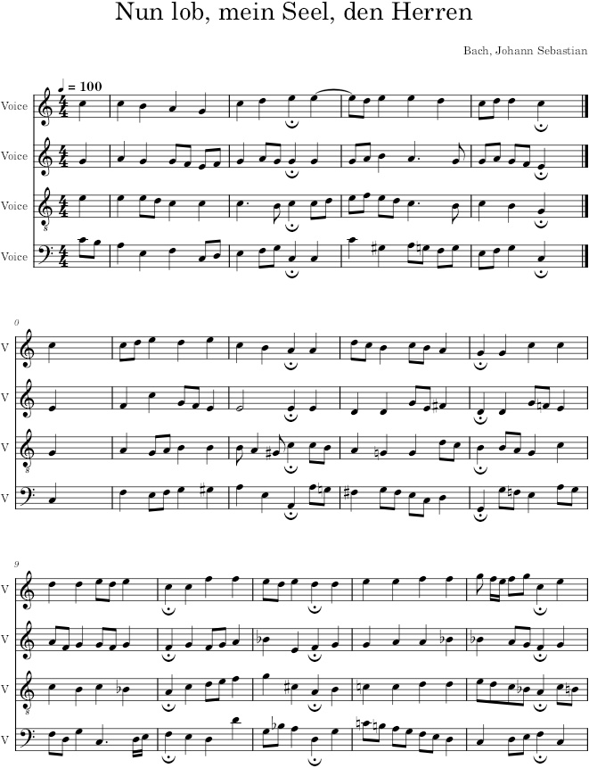 Nun lob, mein Seel, den Herren, BWV 389 - Bach — first page preview