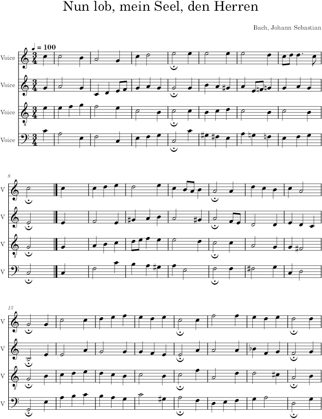 Nun lob, mein Seel, den Herren, BWV 390 - Bach — first page preview