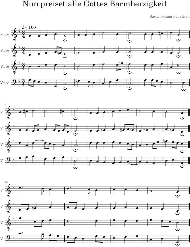 Nun preiset alle Gottes Barmherzigkeit, BWV 391 - Bach — first page preview