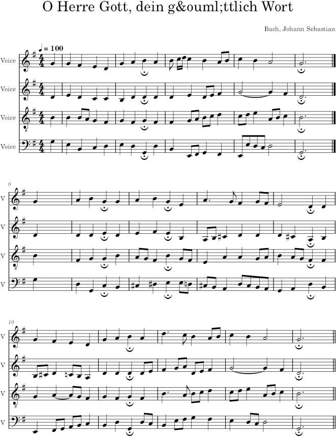 O Herre Gott, dein göttlich Wort, BWV 185/5 - Bach — first page preview