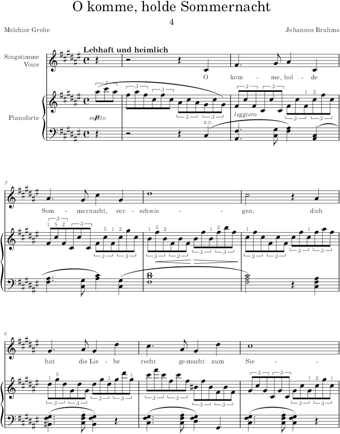O komme, holde Sommernacht (8 Lieder und Gesänge, Op.58) - Brahms — first page preview