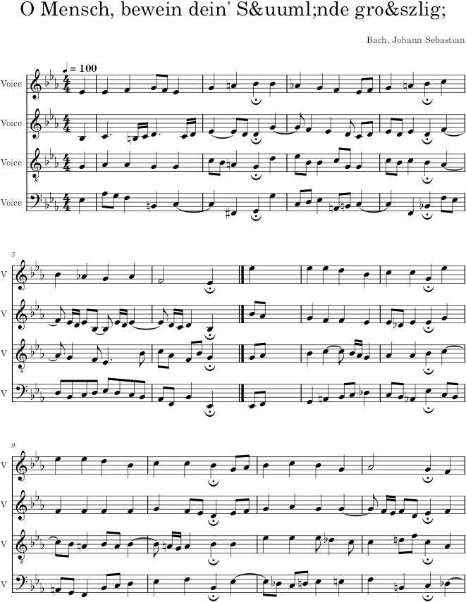 O Mensch, bewein dein' Sünde groß, BWV 402 - Bach — first page preview