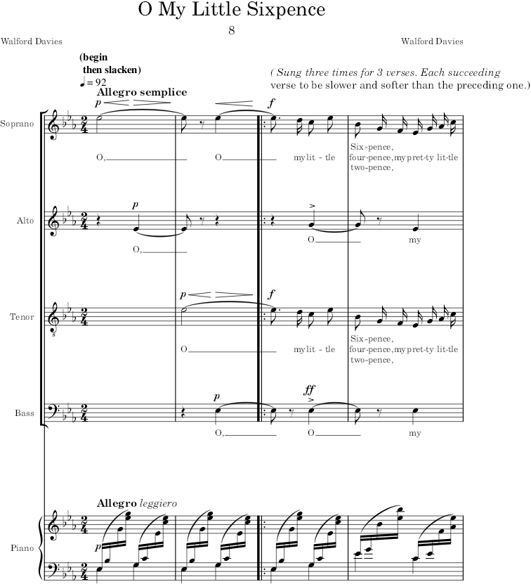 O my little sixpence (8 New Nursery Rhymes, Op.23) - Davies — first page preview