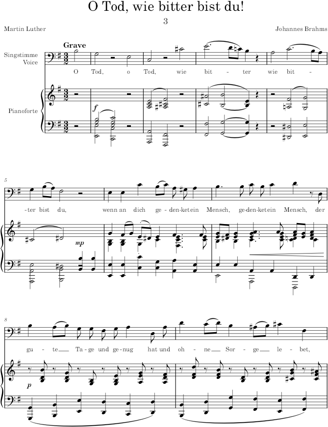 O Tod, wie bitter bist du! (4 Serious Songs, Op.121) - Brahms — first page preview