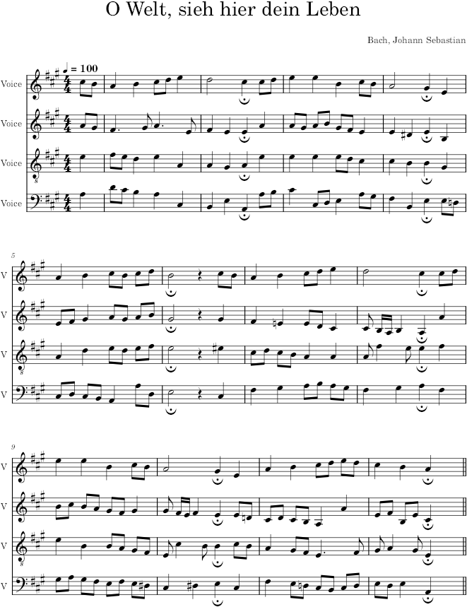 O Welt, sieh hier dein Leben, BWV 394 - Bach — first page preview