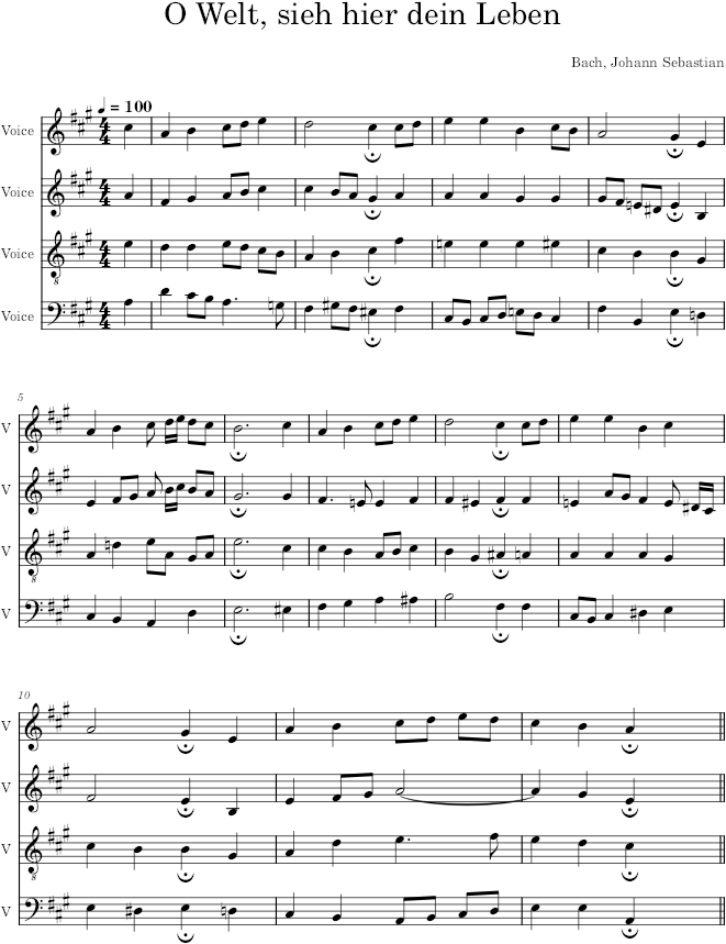 O Welt, sieh hier dein Leben, BWV 395 - Bach — first page preview