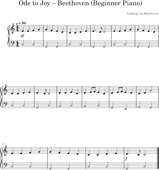 Ode to Joy – Beethoven (Beginner Piano) — first page preview