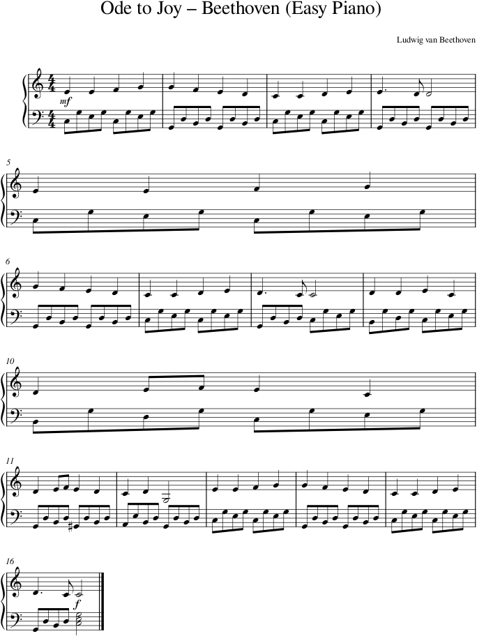Ode to Joy – Beethoven (Easy Piano) — first page preview