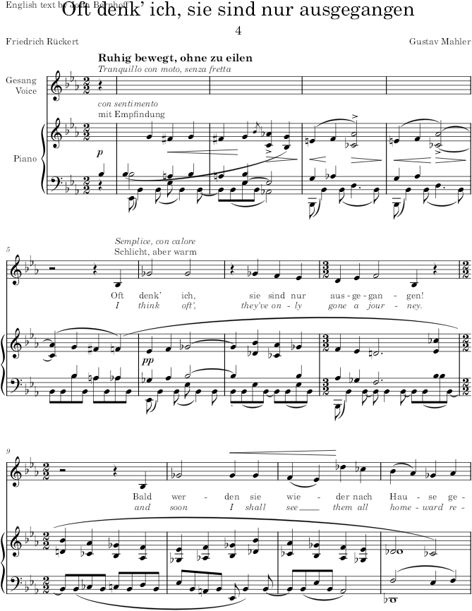Oft denk’ ich, sie sind nur ausgegangen (Kindertotenlieder) - Mahler — first page preview