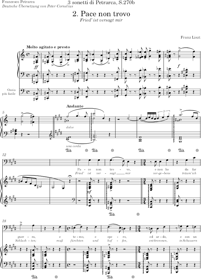 Pace non trovo (sonetti di Petrarca) - Liszt — first page preview