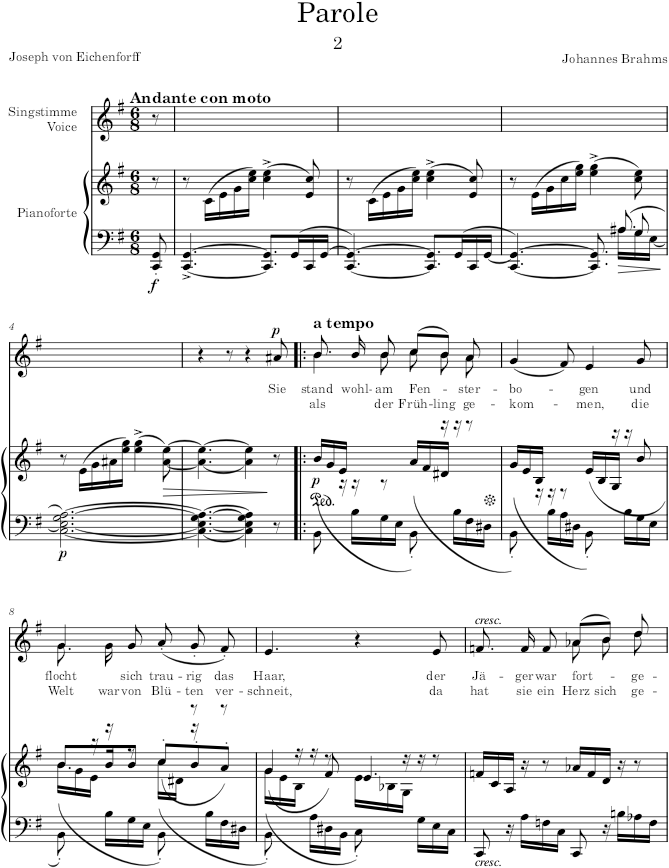 Parole (6 Songs, Op.7) - Brahms — first page preview
