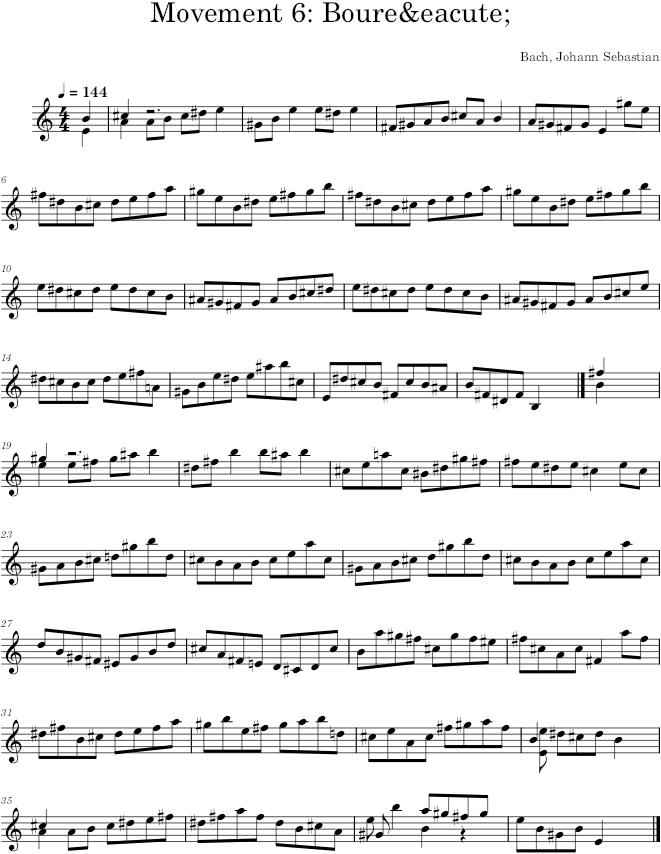 Partita No. 3 in E Major, BWV 1006, Movement 6 - Bach — first page preview