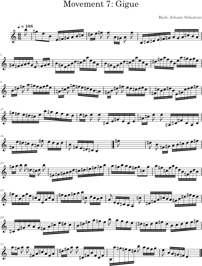 Partita No. 3 in E Major, BWV 1006, Movement 7 - Bach — first page preview