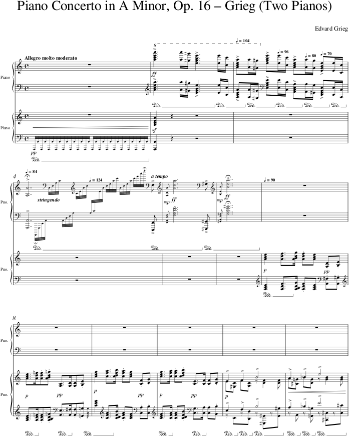 Piano Concerto in A Minor, Op. 16 – Grieg (Two Pianos) — first page preview