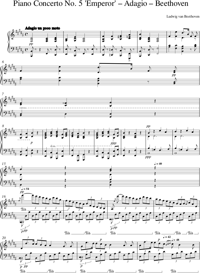 Piano Concerto No. 5 'Emperor' – Adagio – Beethoven — first page preview