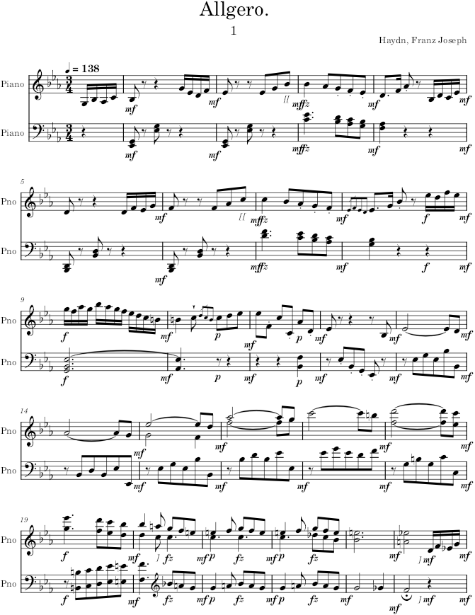 Piano Sonata in E-flat Major, Hob. XVI:49, Mvt. 1: Allegro - Haydn — first page preview