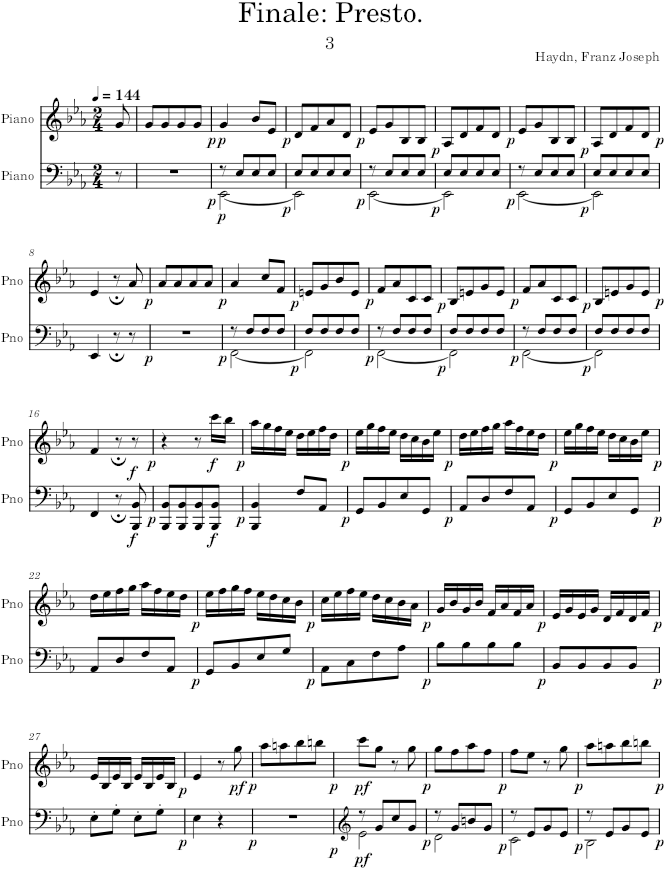 Piano Sonata in E-flat Major, Hob. XVI:52, Mvt. 3: Finale - Haydn — first page preview