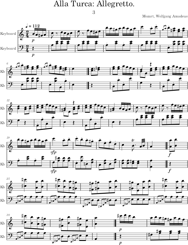 Piano Sonata No. 11, Movement 3 - Mozart — first page preview