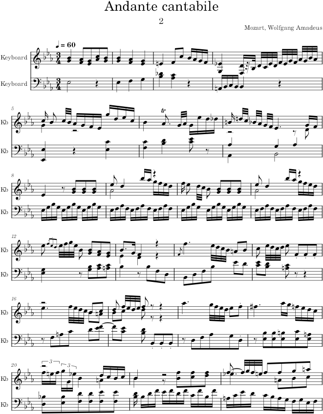 Piano Sonata No. 13, Movement 2 - Mozart — first page preview