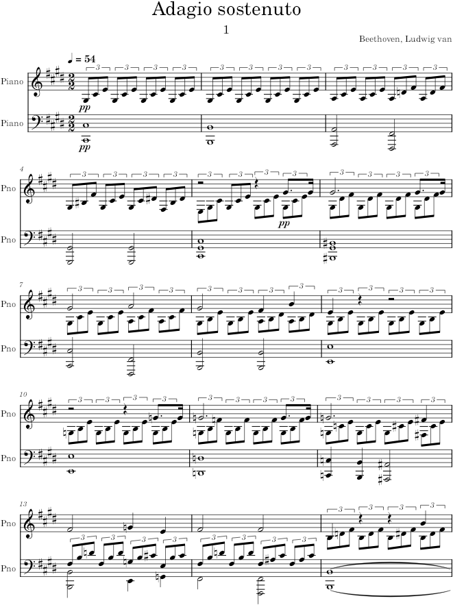 Piano Sonata no. 14 in C-sharp minor - Beethoven — first page preview